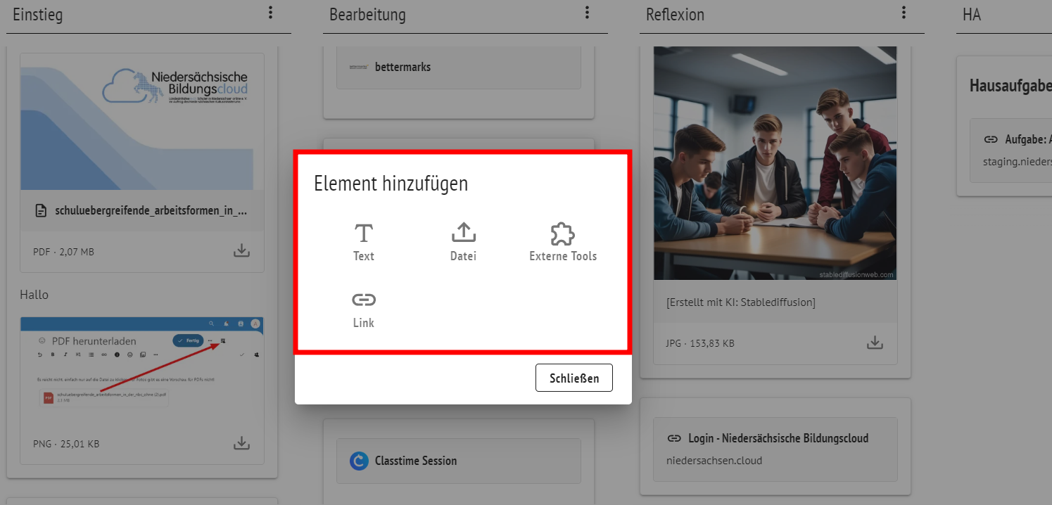 Eine digitale Pinnwand - für Schüler personalisiert